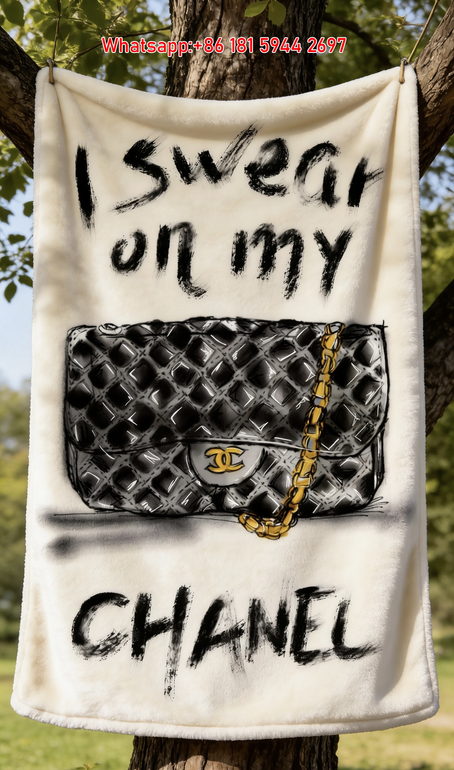 Chanel Classic Flap Bag Sketch Flannel Sofa Throw Blanket IMG_6840